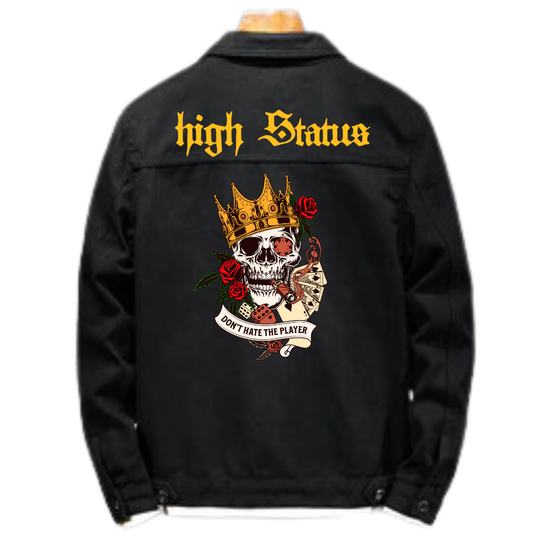 HIGH STATUS DON'T HATE THE PLAYER BLACK SLIM DENIM JACKET
