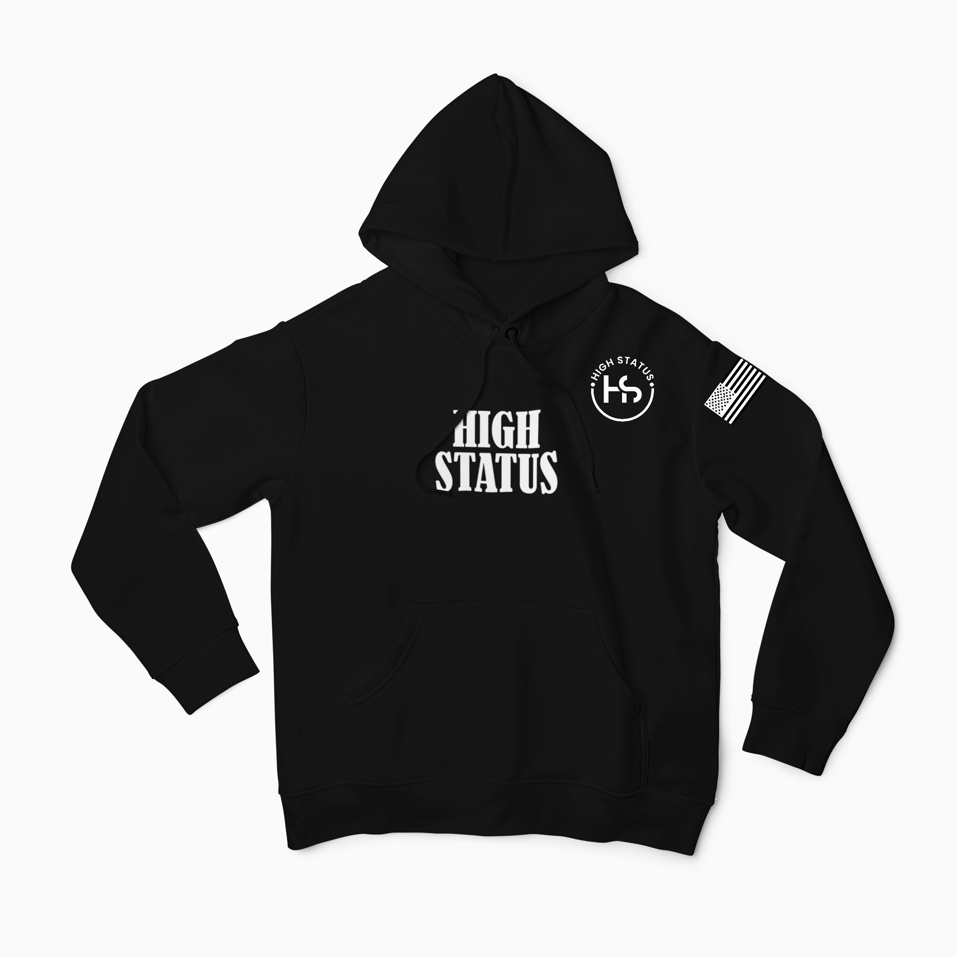 HIGH STATUS CLASSIC WHITE ON BLACK HOODIE