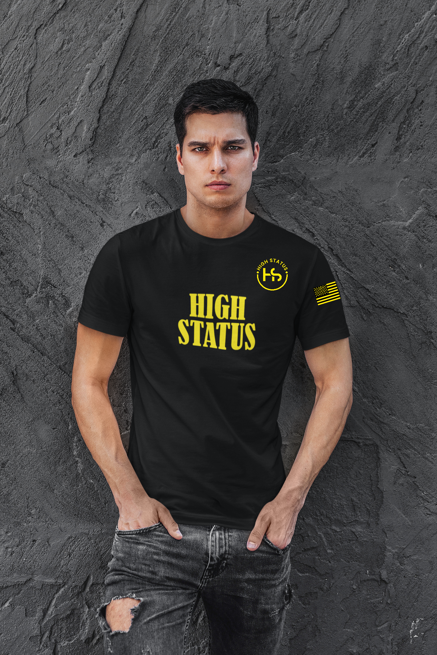 HIGH STATUS CLASSIC YELLOW ON BLACK TEE