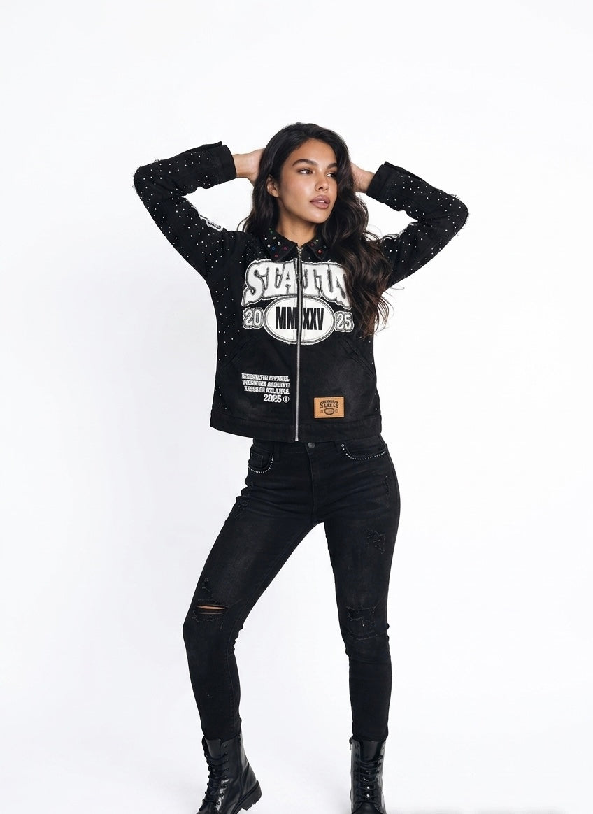 HIGH STATUS RHINESTONES DENIM JACKET