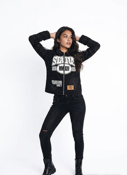 HIGH STATUS RHINESTONES DENIM JACKET