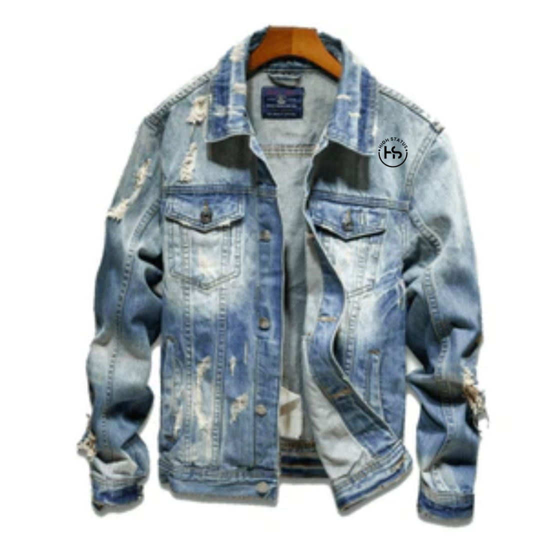 HIGH STATUS DON'T HATE THE PLAYER SLIM DENIM VINTAGE RIPPED JACKET