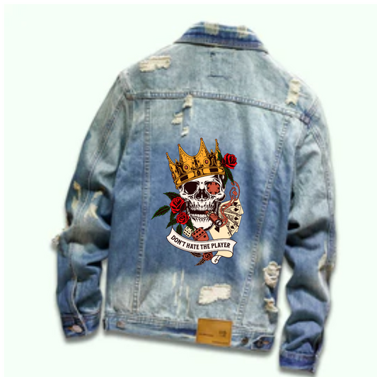 HIGH STATUS DON'T HATE THE PLAYER SLIM DENIM VINTAGE RIPPED JACKET