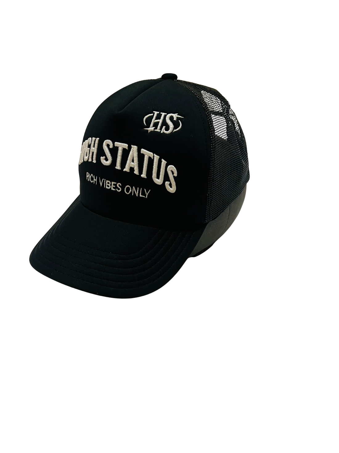 HIGH STATUS &quot;RICH VIBES ONLY&quot; EMBROIDERY TRUCKER HAT