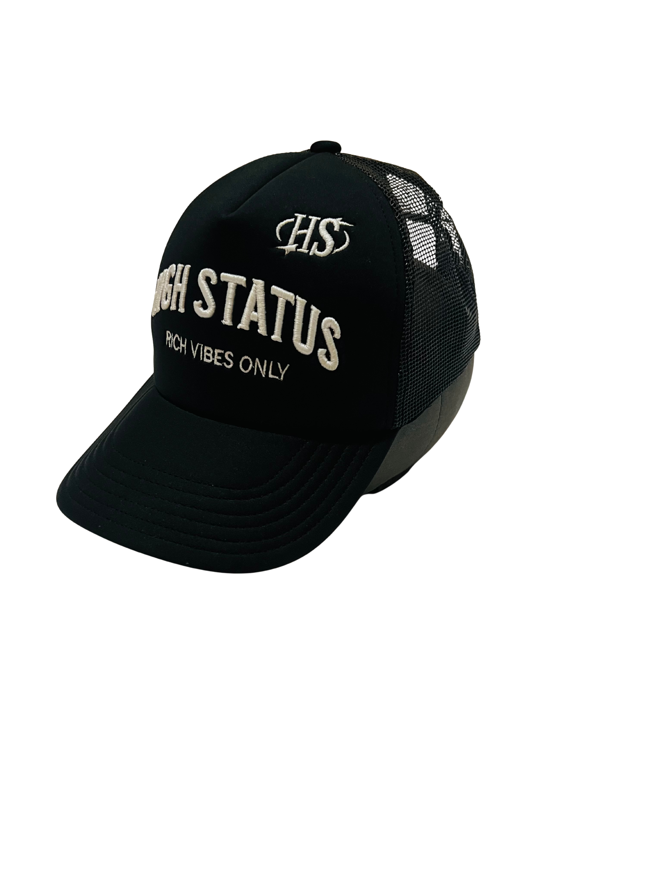 HIGH STATUS &quot;RICH VIBES ONLY&quot; EMBROIDERY TRUCKER HAT