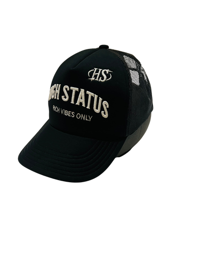 HIGH STATUS &quot;RICH VIBES ONLY&quot; EMBROIDERY TRUCKER HAT