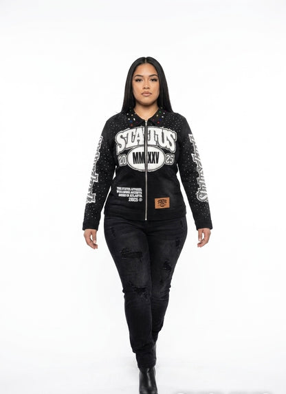HIGH STATUS RHINESTONES DENIM JACKET