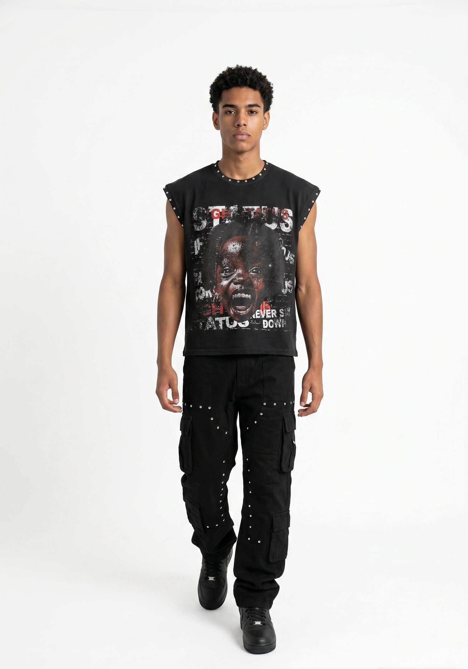 HIGH STATUS "BORN 2 SHINE" CUTOFF SLEEVES TEE