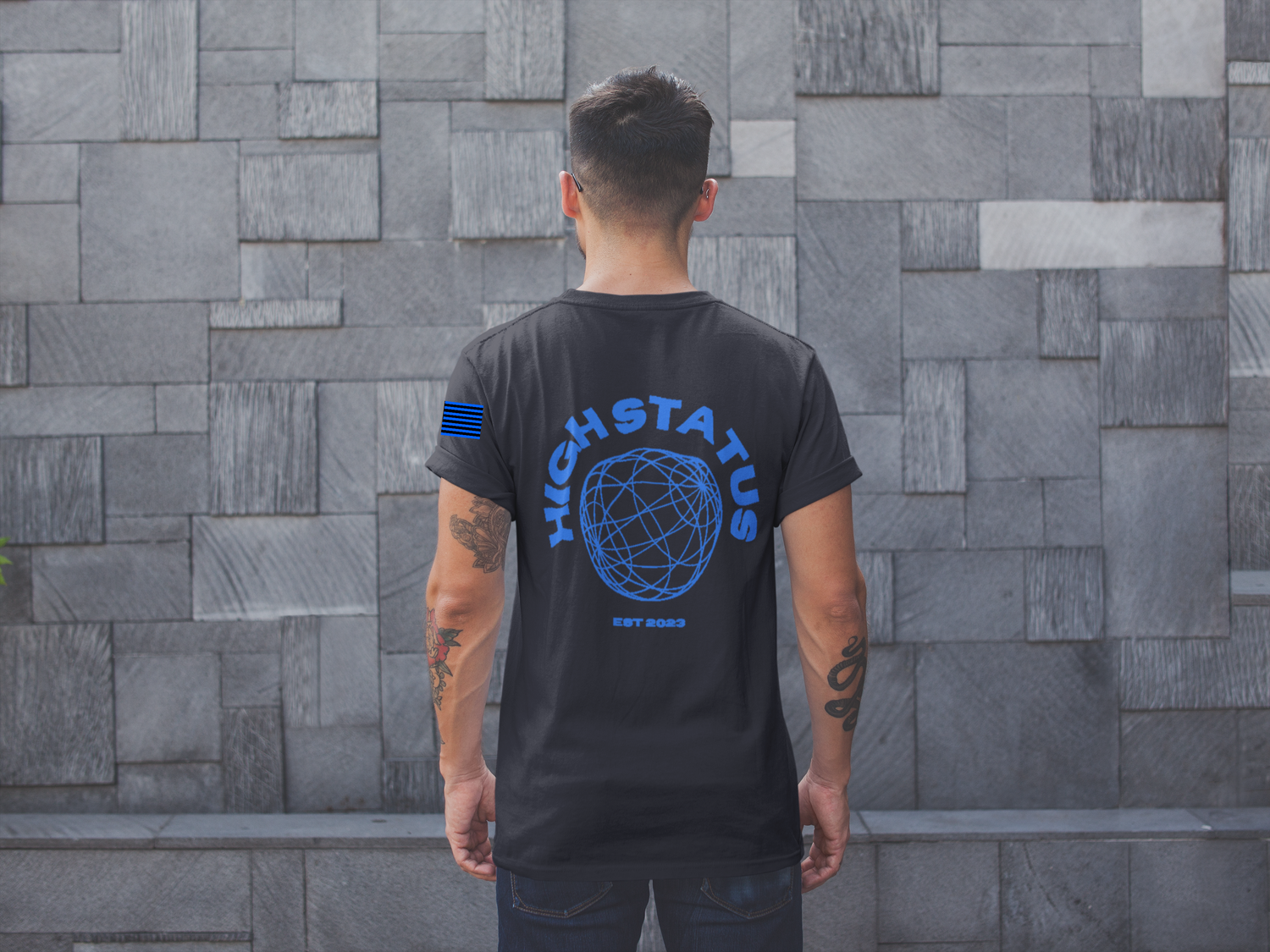 HIGH STATUS CLASSIC BLUE ON BLACK TEE