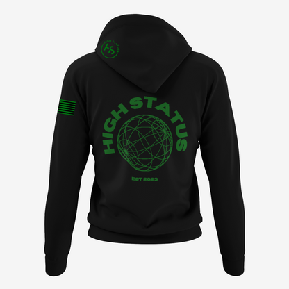 HIGH STATUS CLASSIC GREEN ON BLACK HOODIE