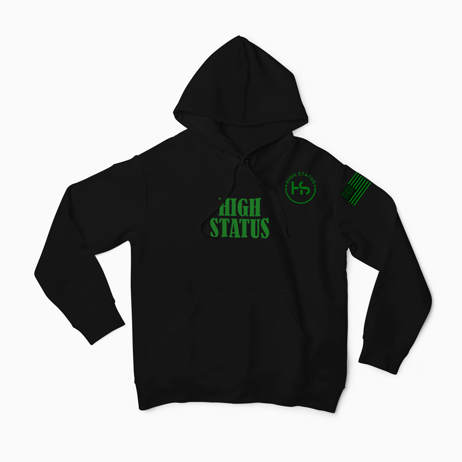 HIGH STATUS CLASSIC GREEN ON BLACK HOODIE