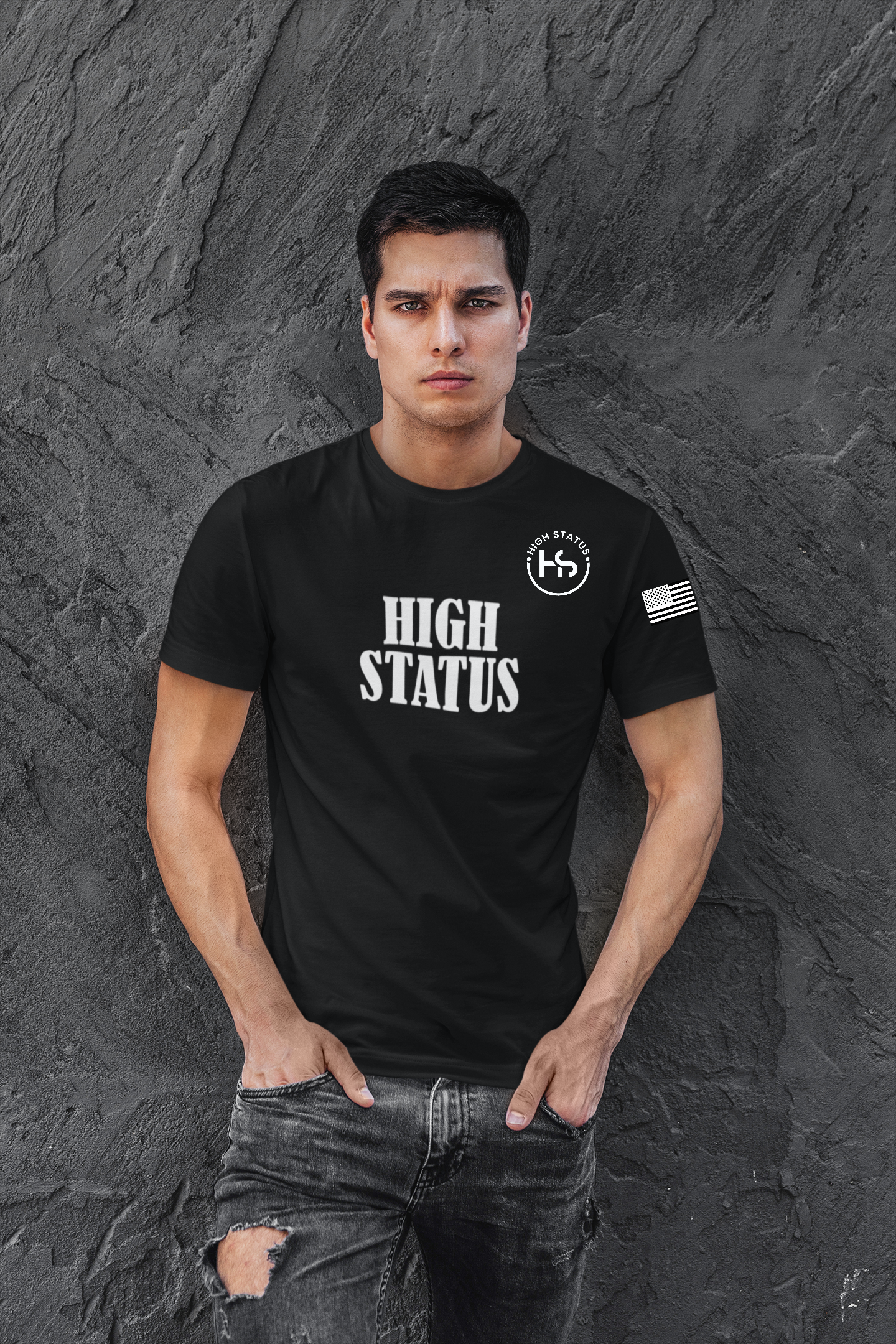 HIGH STATUS CLASSIC WHITE ON BLACK TEE