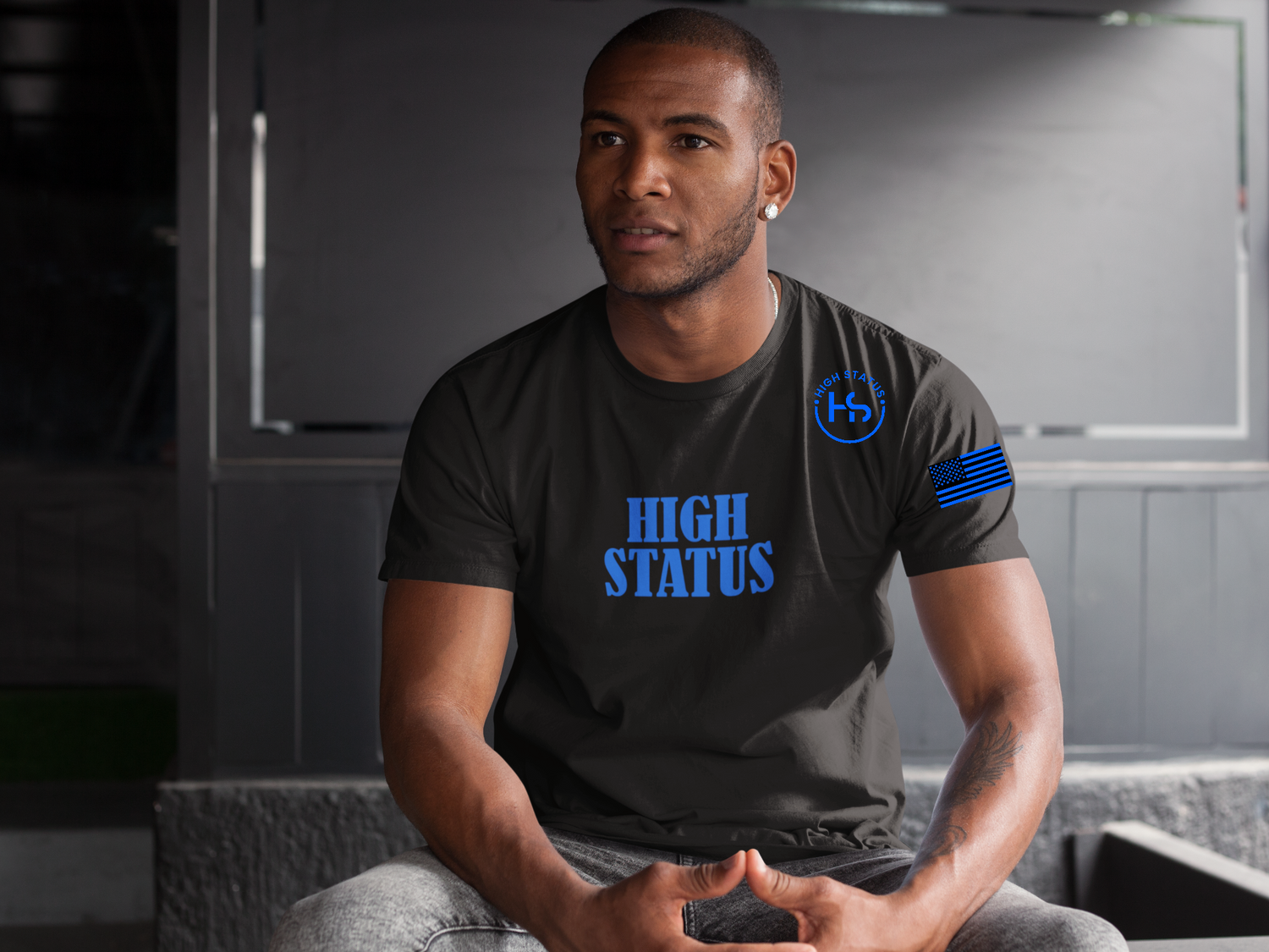 HIGH STATUS CLASSIC BLUE ON BLACK TEE